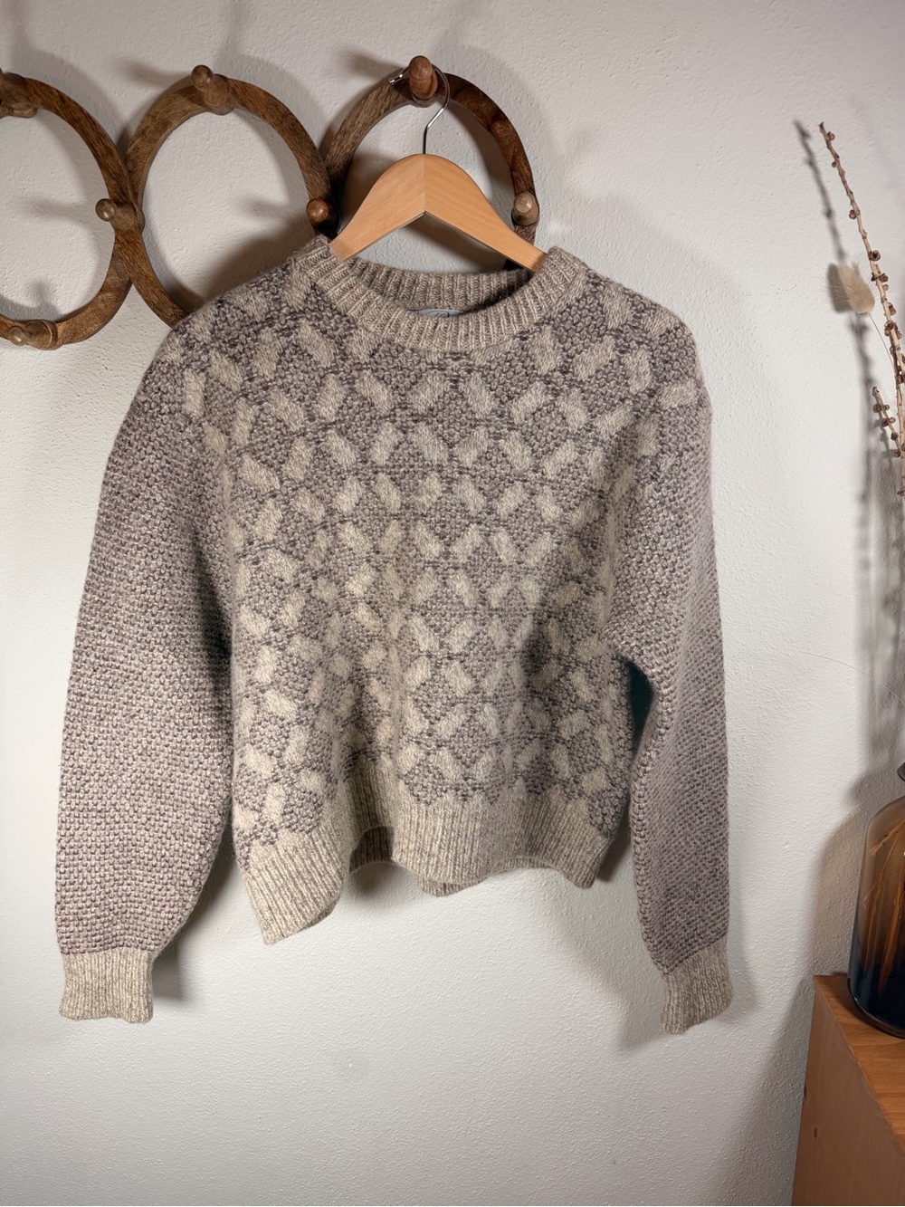 Vintage Pinnacle XL Textured Cable Knit Sweater Oatmeal Grandpa